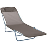 Outdoor Lounge Chair, Portable Adjustable Reclining Seat Folding Chaise Lounge Patio Camping Beach Tanning Chair Bed with Pillow