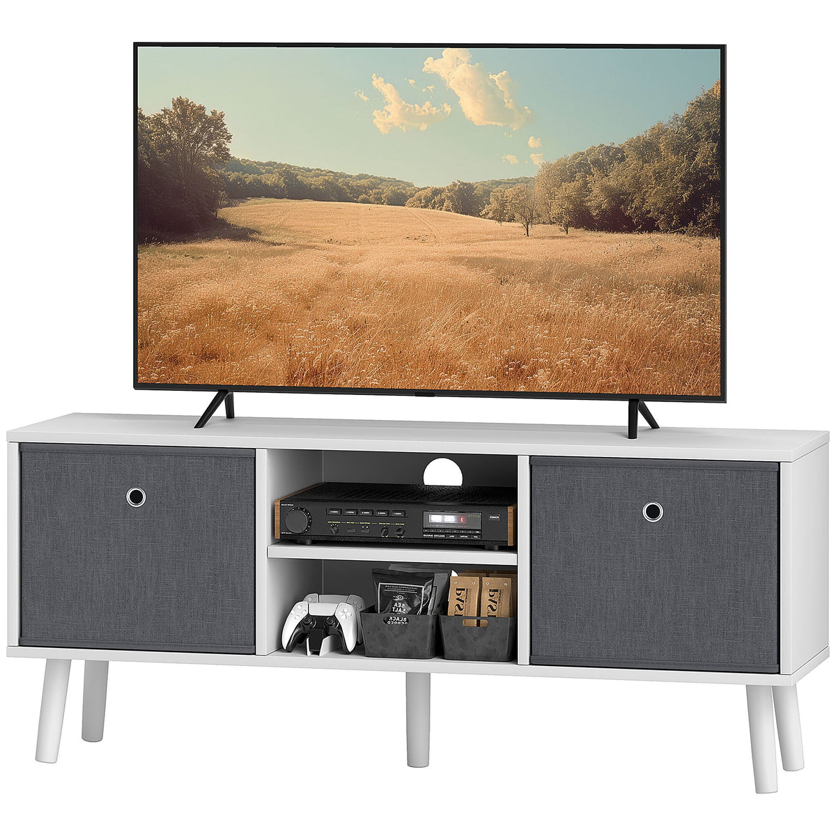 Modern TV Stand Cabinet with Foldable Drawers and Shelves for Living Room