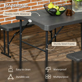 Table de pique-nique pliante avec 2 bancs, ensemble de pique-nique extérieur portable 3 pièces pour 4, cadre en acier pour jardin