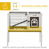 Rabbit Hutch Dual-Height Design Bunny House with Run Slide-Out Tray White and