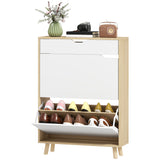 Narrow Shoe Cabinet for Entryway with 2 Flip Drawers, Top Drawer and Adjustable Shelves for 12 Pairs of Shoes