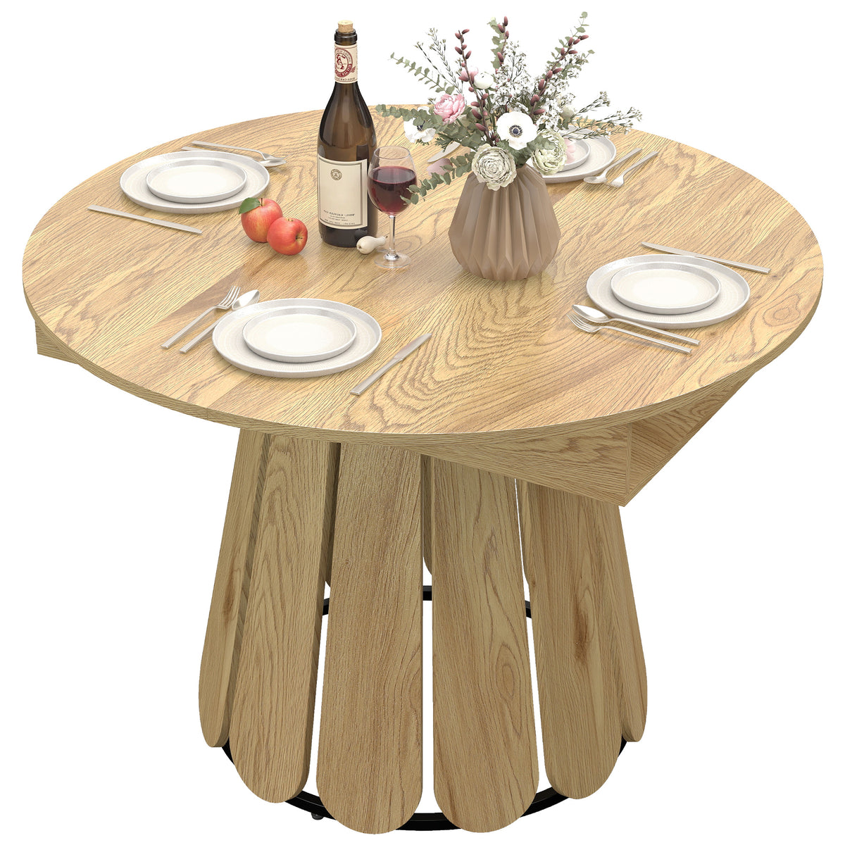 Extendable Dining Table, Round to Oval Convertible Kitchen Table with Storage Shelf for Dining Room