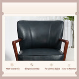 Fauteuil d'appoint, chaise de salon tapissée simili-cuir avec pieds de bois et siège rembourré large