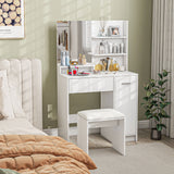 Vanity Set with Mirror and Stool, Makeup Vanity Table with Storage Drawer, Cabinet, Adjustable Shelf for Bedroom