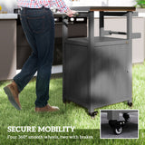 Grill Table with Stainless Steel Top, Pizza Oven Table with Storage Cabinet, Spice Rack, Wheels