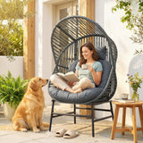 Chaise œuf en rotin, chaise longue extérieure en rotin 330 lb avec coussin épais, appuie-tête, cadre en acier