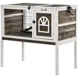 Rabbit Hutch Dual-Height Design Bunny House with Run Slide-Out Tray White and