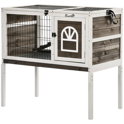 Rabbit Hutch Dual-Height Design Bunny House with Run Slide-Out Tray White and