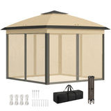11' x 11' Pop Up Gazebo, Double Roof Foldable Height Adjustable Canopy Tent with Mesh Sidewalls