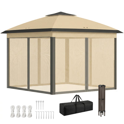 11' x 11' Pop Up Gazebo, Double Roof Foldable Height Adjustable Canopy Tent with Mesh Sidewalls