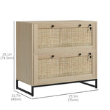 2-Drawer Filing Cabinet with Lock, Rattan File Cabinet with Adjustable Hanging Bar