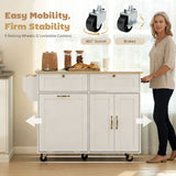 Kitchen Island Cart with Charging Station and Drop Leaf, Kitchen Island Table on Wheels with Trash Can Cabinet