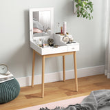 Coiffeuse avec miroir rabattable, commode moderne avec 2 tiroirs pour chambre à coucher