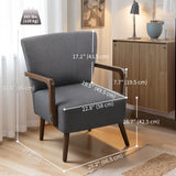 Fauteuil d'accent avec pieds en bois, fauteuil en tissu lin avec rembourrage épais