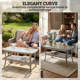 Outdoor Coffee Table with Storage Shelf, PE Wicker Patio Table with Glass Top for Garden