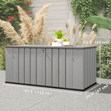 Outdoor Storage Box Large Capacity Deck Box with Lockable Lid Gas Struts for Patio Garden 125.5 gal Grey