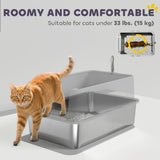 XL Stainless Steel Cat Litter Box for Big and Multiple Cats with High Wall Side