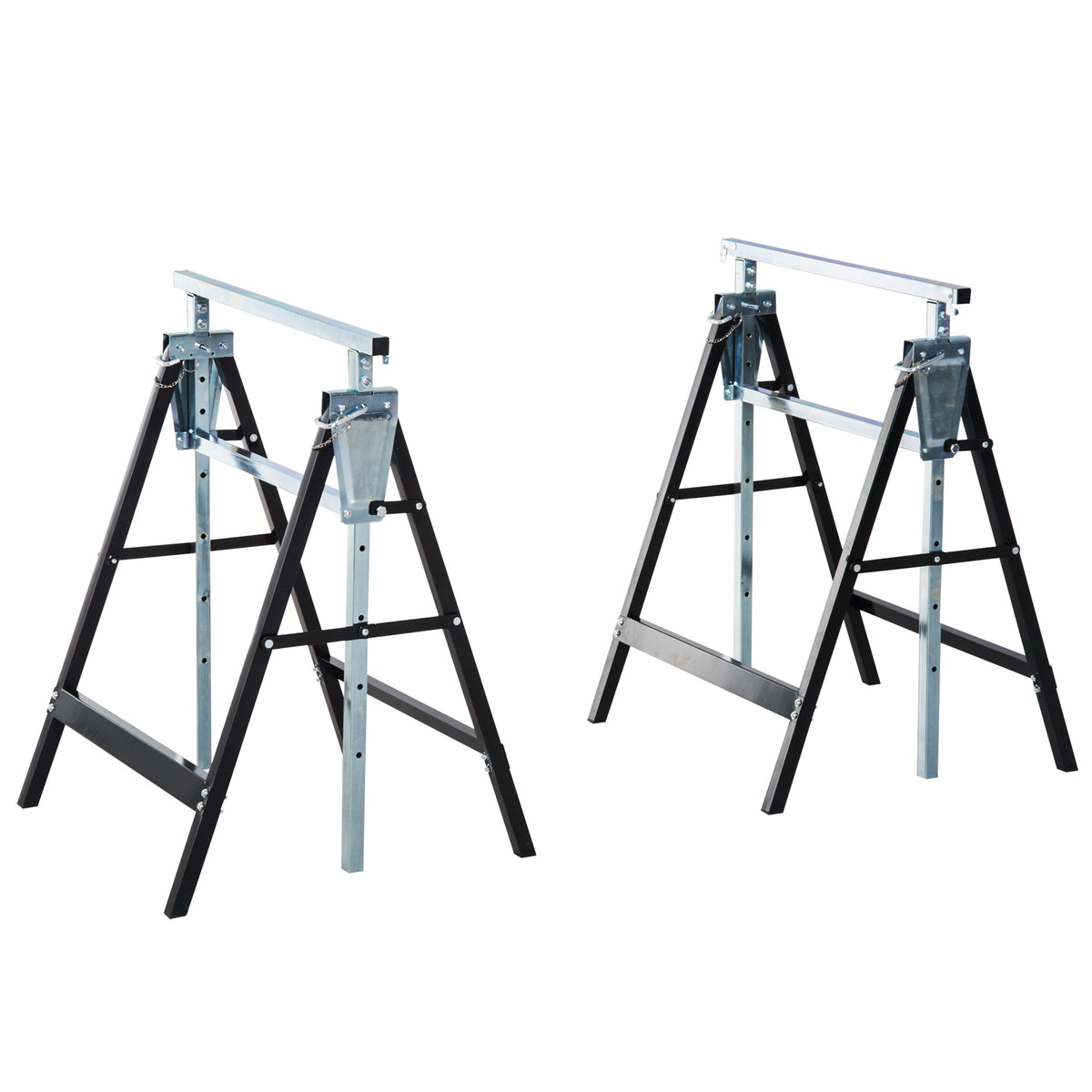 Set of 2 Adjustable Telescopic Builders Trestle, DIY Steel Work Bench Carpenter, Folding Saw Horse Tools