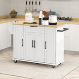 Modern Rolling Kitchen Island Cart with Drawers, Natural Wood Top, Towel Rack, Door Storage Cabinet