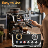 15 Bar Coffee Maker Espresso Machine with Grinder Milk Frother Stainless Steel Espresso Maker for Cappuccino Latte