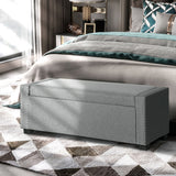 Banc de rangement capitonné avec couvercle rabattable et pouf en tissu pour chambre à coucher