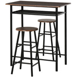 3 Piece Counter Height Bar Table Set with 1 Table, 2 Matching Stools, Dining Table Set with Storage Shelf and Metal Frame Footrest