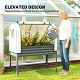 Galvanised Raised Garden Bed with Greenhouse Cover, Metal Elevated Planter Box with Bed Liner, Bottom Shelf