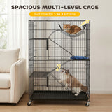 4-Tier Cat Cage, Large Cat Enclosure with Lockable Wheels, Tray, Bed, 3 Ramp, 3 Platforms for 3-5 Kittens