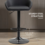 Lot de 2 tabourets de bar réglables, tabourets de bar pivotants avec repose-pieds et dossier, cuir PU et base ronde en acier