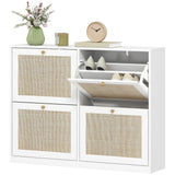 Narrow Shoe Storage Cabinet, Rattan Shoe Cabinet with 4 Flip Drawers and Adjustable Shelves for 20 Pairs