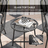 3 Piece Bistro Set, Wicker Outdoor Patio Furniture Set with Glass Top Table