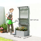 Wooden Raised Garden Bed with Trellis and Roof, Elevated Planter Box with 2 Shelves
