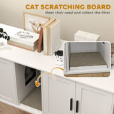 Cat Litter Box Enclosure with Double Room, Scratching Board for 2 Cats, 57