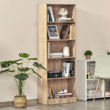 Bibliothèque à 5 niveaux, étagère de rangement avec étagères réglables, bois naturel