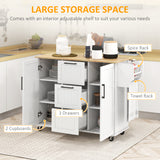 Rolling Kitchen Cart on Wheels with Drop Leaf, Kitchen Island with 3 Drawers, Solid Wood Top and Towel Rack