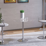 Round Dining Table, Modern Pub Table with Tempered Glass Top, Galvanized Metal Base, Small Dining Table