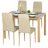 5-Piece Rectangular Glass Kitchen Table and Chairs with Metal Frame and Faux Leather Upholstery for Dining Room
