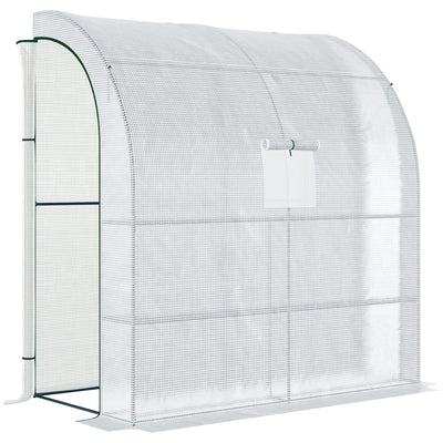 7' x 3' x 7' Outdoor Lean-to Walk-In Greenhouse w/ Roll-up Mesh Windows, Zipper Door and 3-Tier Shelves