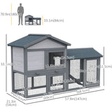 Wood Rabbit Hutch Backyard Bunny Cage Small Animal House Asphalt Roof w/ Ramp and Outdoor Run Dark