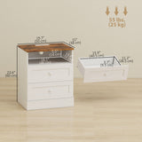 Nightstand with Charging Station 2 Drawers Bedside Table Set of 2