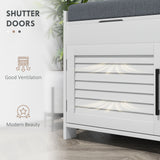 Entryway Bench with Cushion, Hidden Storage, Adjustable Shelves and Shutter Doors, 35.4