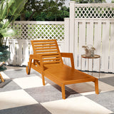 Chaise longue en bois Chaise de bronzage extérieure avec roulettes, dossier ajustable 3 positions et accoudoirs