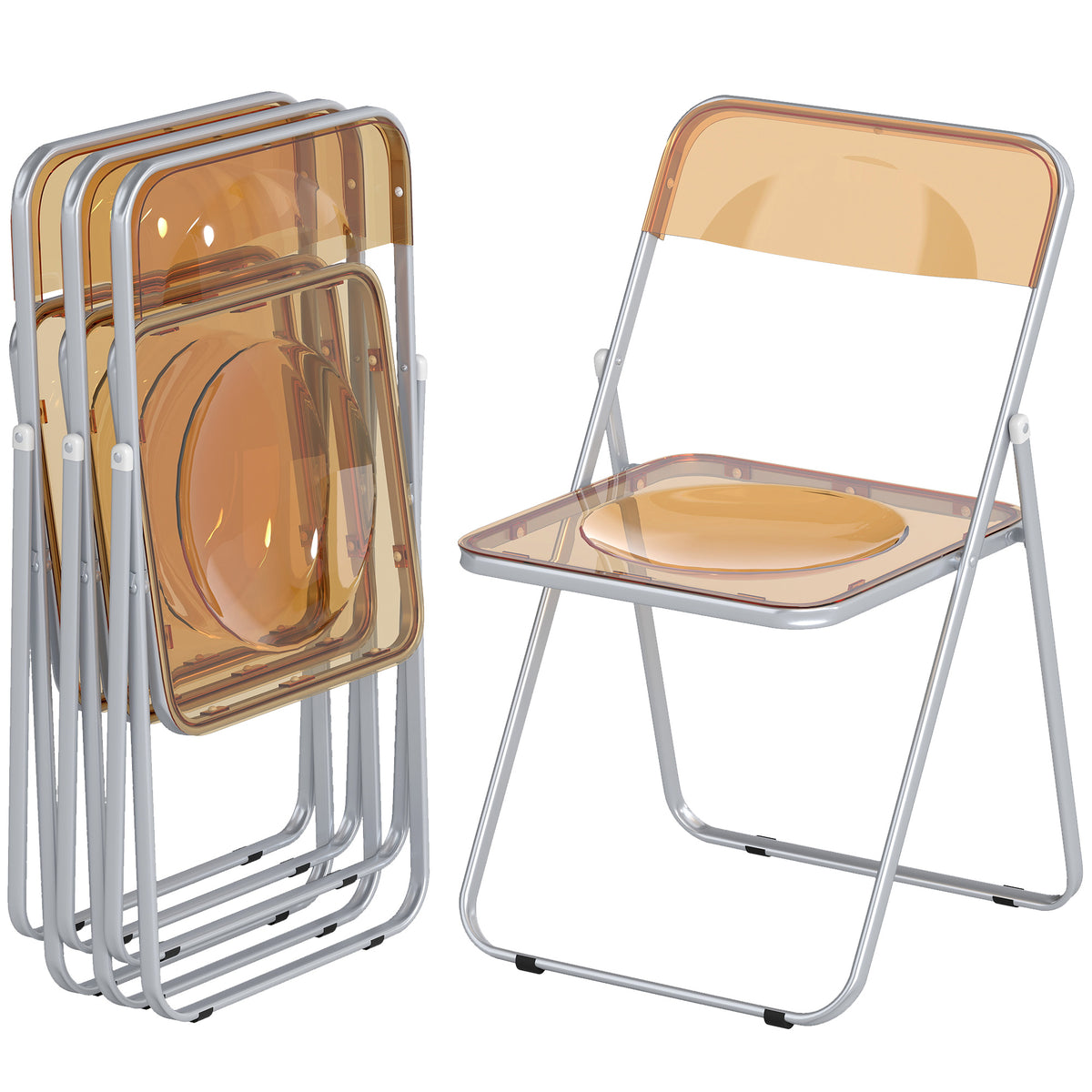 4 Pack Acrylic Foldable Chairs, Transparent Folding Chairs for Living Room