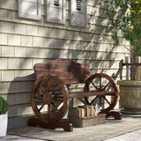 Wooden Outdoor Bench, Garden Patio Loveseat with Wagon Wheel Armrests