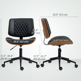 Chaise de bureau sans bras avec roues, chaise de bureau en cuir PU avec hauteur réglable, roues pivotantes pour bureau