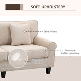Modern 3 Seater Sofa, Corduroy Fabric 3 Seater Couch with Pine Wood Legs and Rolled Armrests for Living Room