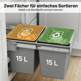 Bac coulissant, poubelle sous évier avec 2 compartiments amovibles (4 gallons chacun) pour déchets de cuisine
