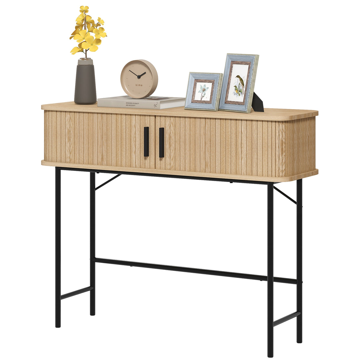 Mid-Century Entryway Table, Narrow Console Table with Storage Compartments for Behind Couch