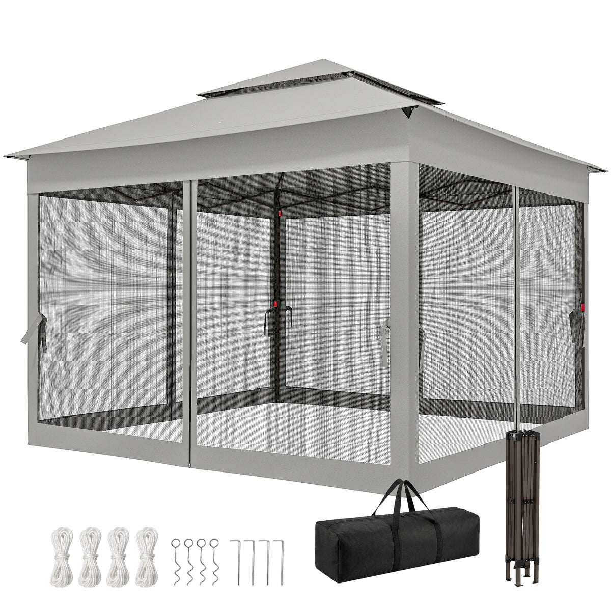 11' x 11' Pop Up Gazebo 2-Tier Soft Top Shelter Event Tent w/ Netting Carry Bag for Patio Backyard Garden