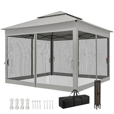 11' x 11' Pop Up Gazebo 2-Tier Soft Top Shelter Event Tent w/ Netting Carry Bag for Patio Backyard Garden